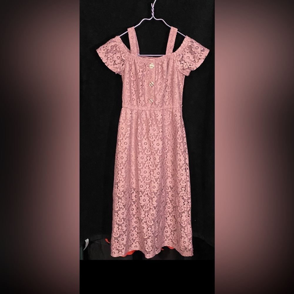 Jenna And Jessie Long Lace Purple Dress Girls size 7.